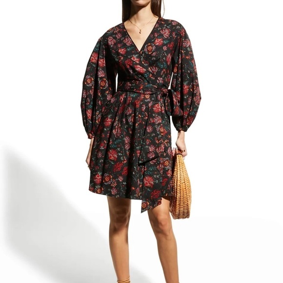 Diane Von Furstenberg Barbe Puffed Sleeves Mini Wrap Dress Punk Flower S…